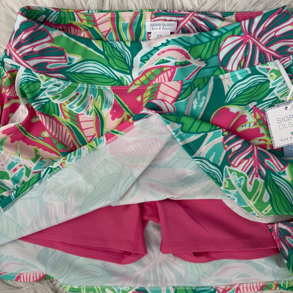 NWT SIGRID OLSEN Golf & Tennis Tropical print Asymmetrical Pleated Skort, Medium - Picture 5 of 6